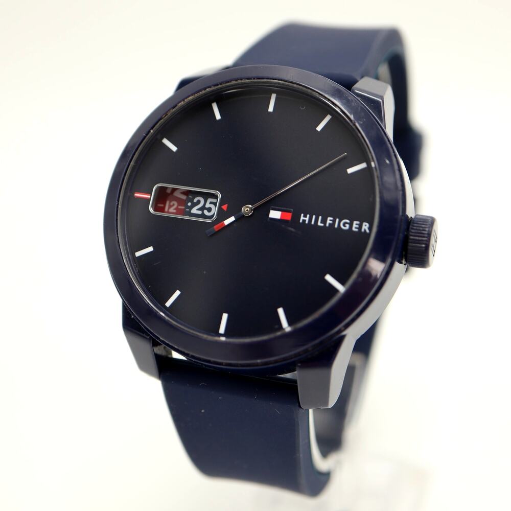 Tommy Hilfiger 'Analogue Denim' 42mm Watch Jump Hour Blue Silicone w New Battery